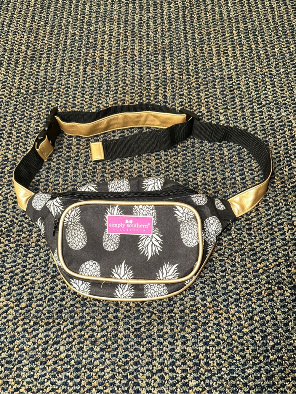 Simply Southern Black Pineapple Print Fanny Pack with Gold Trim